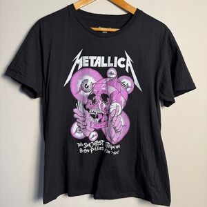 Metallica Skull Graphic Womens T-Shirt Black Size Large The Shortest Straw Tour